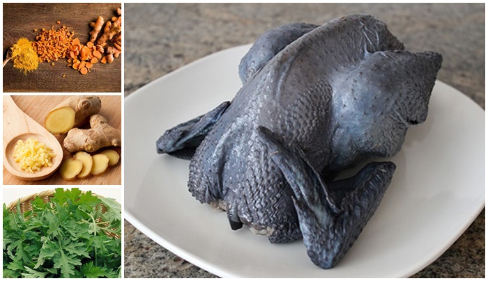 Nguyên liệu làm Gà ác tần (hầm) ngải cứu( Cho 3 người)